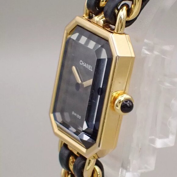 CHANEL Logo Premiere Watch H0001 # L Quartz Gold Plated Leather GHW main image 4